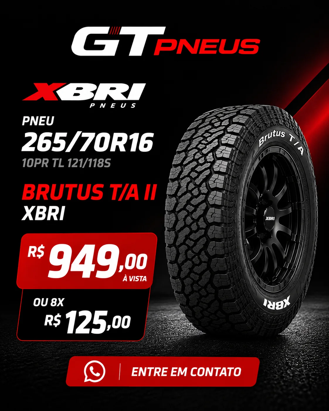 Criativo GT Pneus com pneu XBRI